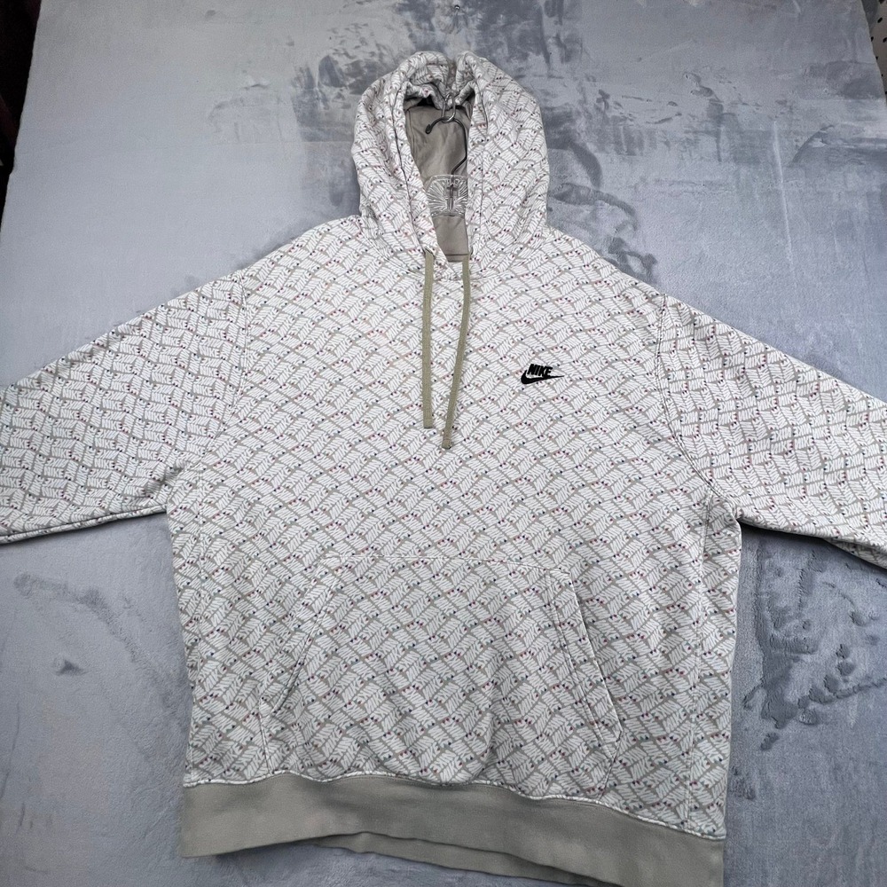 Nike Hoodie Mens XL Tan All Over Print Polka Dot Logo Pullover Sweatshirt - Picture 7 of 11